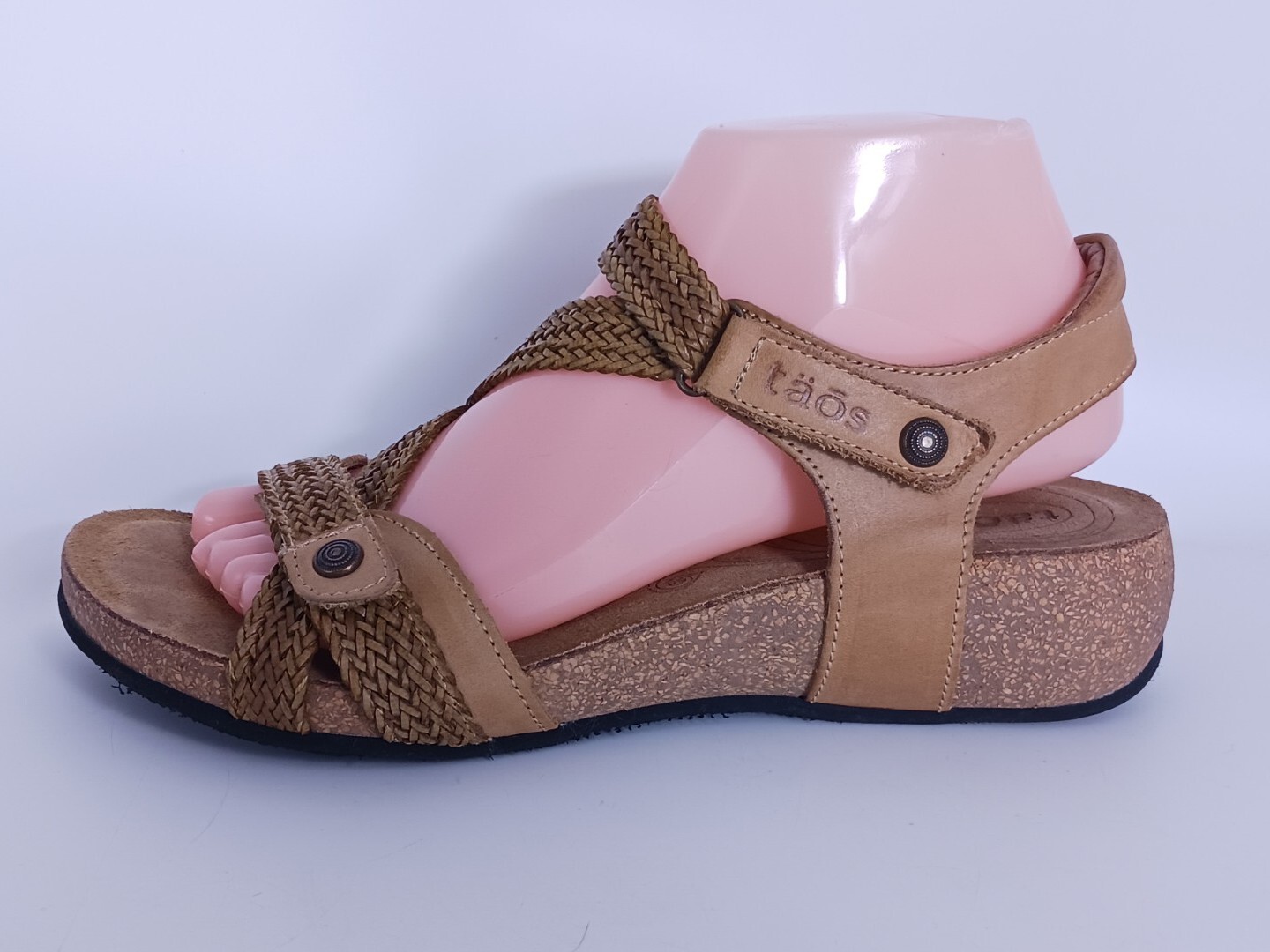 TAOS Shoes Women’s Sandal 8 Strappy Tan Leather Cork Wedge Comfort eBay