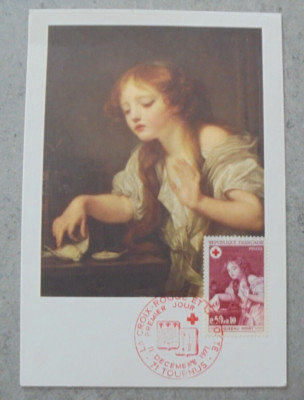 Jean Baptiste Greuze Titel : Mädchen mit Taube Postkarte Briefmarke vorne Nr. 50