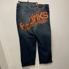 Akademiks Men's Size 40 Straight Leg Spell Out Logo High Voltage Denim Jeans
