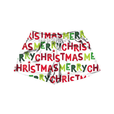 Festive Red and Green Cotton Unisex Cotton Pajama Shorts Merry