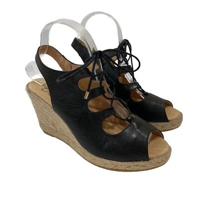 Gaimo Gossip Gladiator Espadrille Lace Cage Open Toe Sandal 8 Black Leather FLAW
