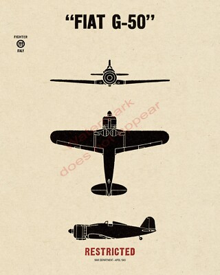 WWII Italian Fiat G.50 Freccia Fighter Aircraft Recognition Poster V-1