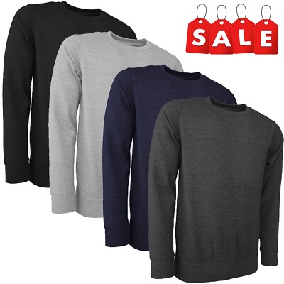 New Mens Sweatshirt Crew Neck Plain Classic Fleece Jumper Gym Casual Sweat Warm