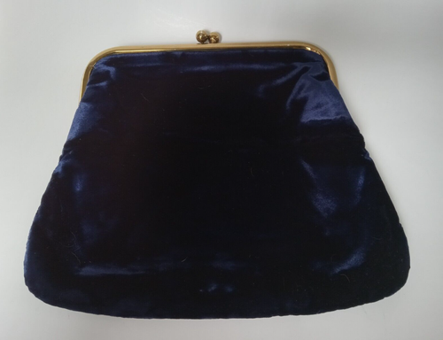 Bolso de Mano Vintage JR Azul Marino Terciopelo Plegable Kisslock - Imagen 7 de 20