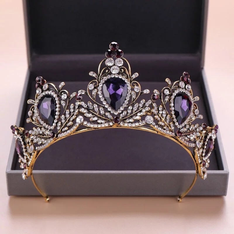 Vintage Tiara Dark Purple Baroque Crystal Queen Crown Princess