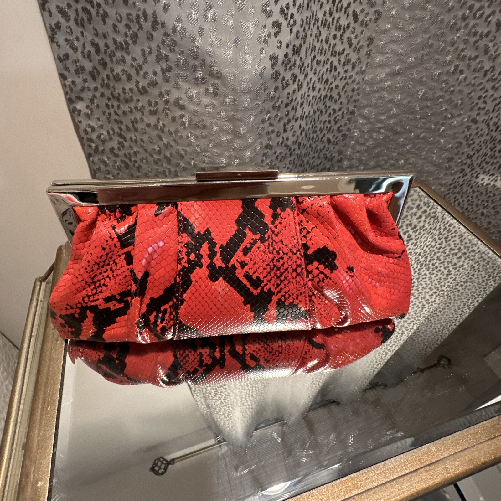 Calvin Klein Leather Framed Python Bag Clutch - image 1