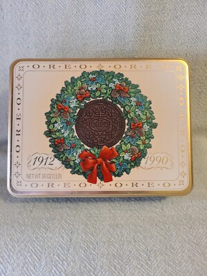 Vintage 1990 Nabisco Oreo Christmas tin 1912 to 1990 75th Anniversary