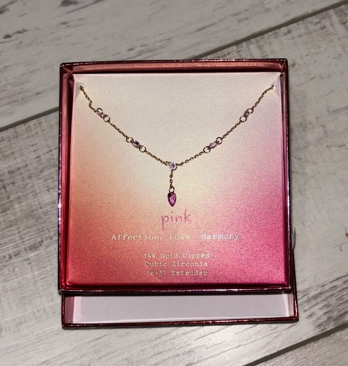 A New Day Pink 14K Gold Dipped Cubic Zirconia Necklace w/16+ A New Day Pink 14K Gold Dipped Cubic Zirconia Necklace w/16+