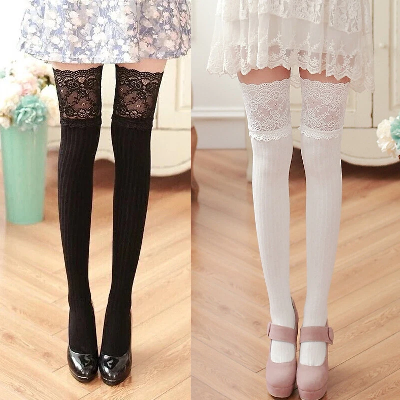 Lace over the knee socks sale