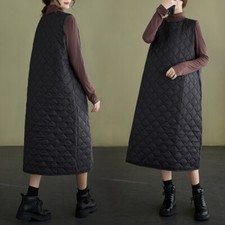 New Women Down Cotton Round Neck Sleeveless Vest Dress Casual Warm Loose Gown