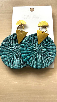 Trend Collection Parfois Woven Teal Statement Goldtone Earrings Lightweight