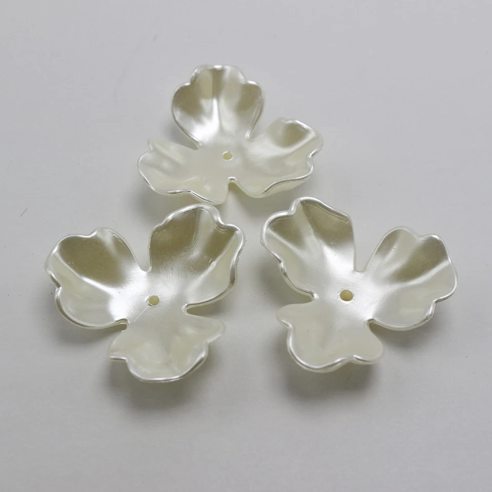 10 Ivory Acrylic Large Pearl Flower Beads Cap 1.5" Center Hole Sew Costume Craft - Image 4 of 4