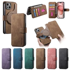 For iPhone 15 Pro Max 14 13 12 Magnetic Leather Mag-Safe Detachable Wallet Case 