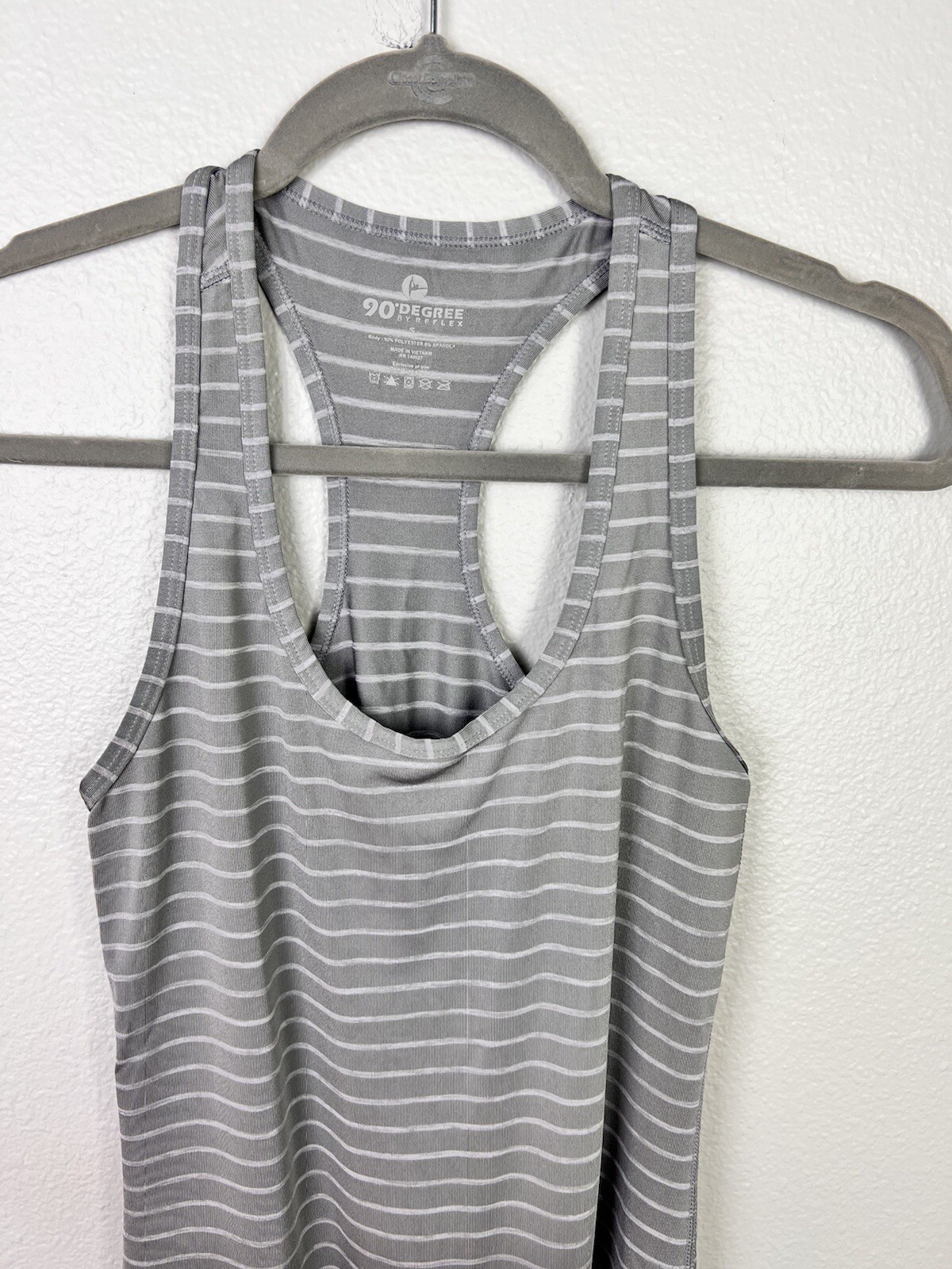 90 Degree by Reflex Womens Racerback Tank Top S Gray White Stripe | eBay