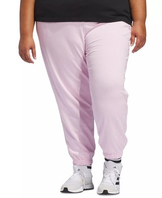 adidas Plus Size Essentials Full-Length Drawstring Joggers Pink White 1X