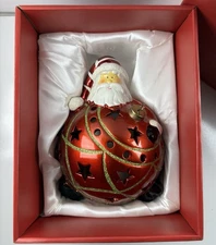 Home Reflections Santa Ornament Luminary Flameless Candle Timer QVC Satin Box