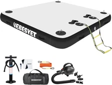 Inflatable Floating Dock Swim 5ft × 6.6ft 8, Light Gray+Black