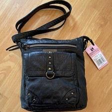 STONE  CO Black Crossbody Bag Gold Hardware Studded Zip, Detachable Strap