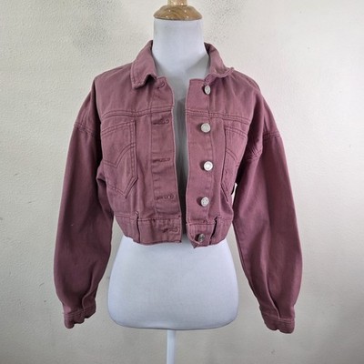 Missguided Denim Jacket Womens Size 4 Mauve Button Front Cropped Boxy