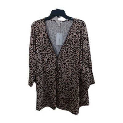 Como Blu Women's 1X Rhinestone zipper 3/4 Sleeve Cheetah Print Blouse New Tags