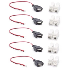 20AWG 5PCS USB Female Pigtail 2 Wire 5V 5A Cable,0.3M/1FT Upgrade Red &... 