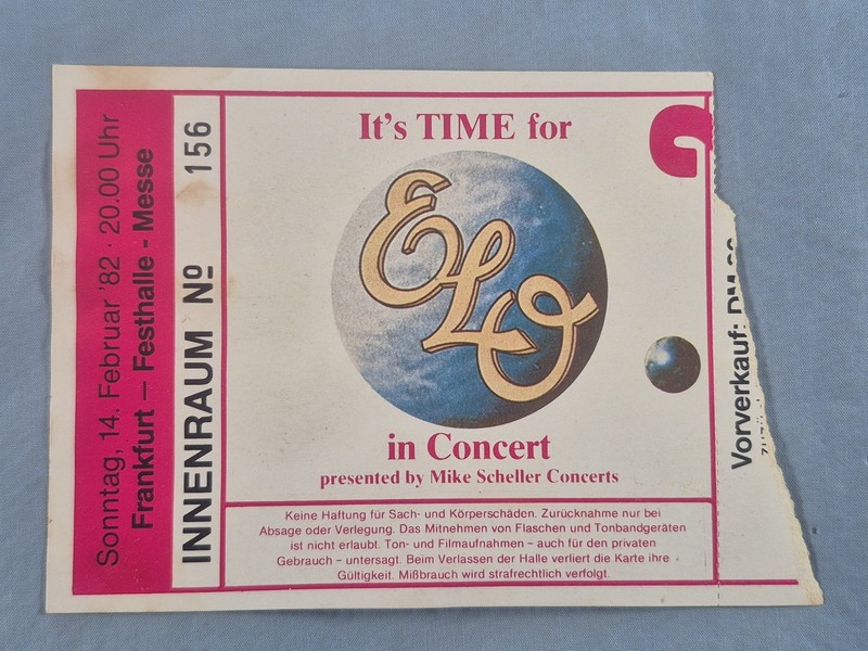 February 2-14-82 1982 Electric Light Orchestra Ticket Stub Frankfort Germany