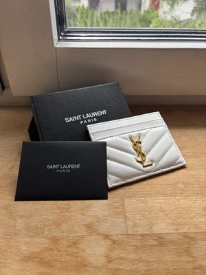   Saint Laurent Paris YSL Kartenetui Weiß Gold  