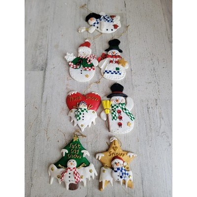 Vintage clay dough snowman variety vintage ornament Xmas candy cane heart set