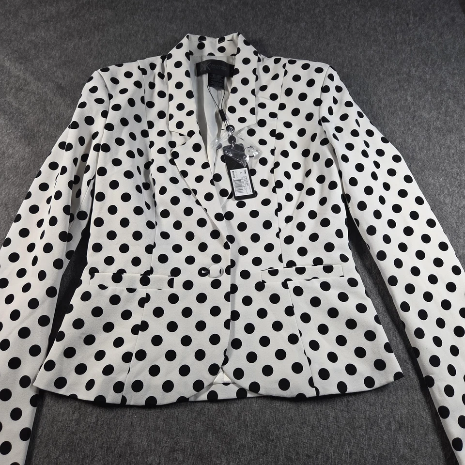 Blazer Kardashian Colección Mujer Pequeño Blanco Negro Deportivo Lunares Chaqueta Foto 3 de 4