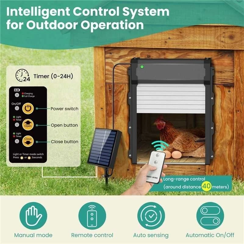 Solar Powered Automatic Chicken Coop Door with Timer Light Remote Control - Image 3 of 4