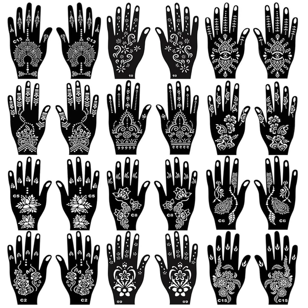Henna Tattoo Schablonen Kit FüR Hand, 24 Blatt Henna-Schablonen, TemporäRe Tatto-image