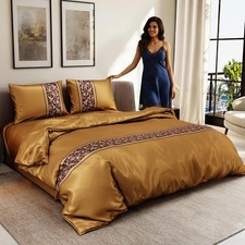 King Duvet Cover Set 3PCs, 300TC Silk-Like All-Season Luxury Satin Bedding, Skin