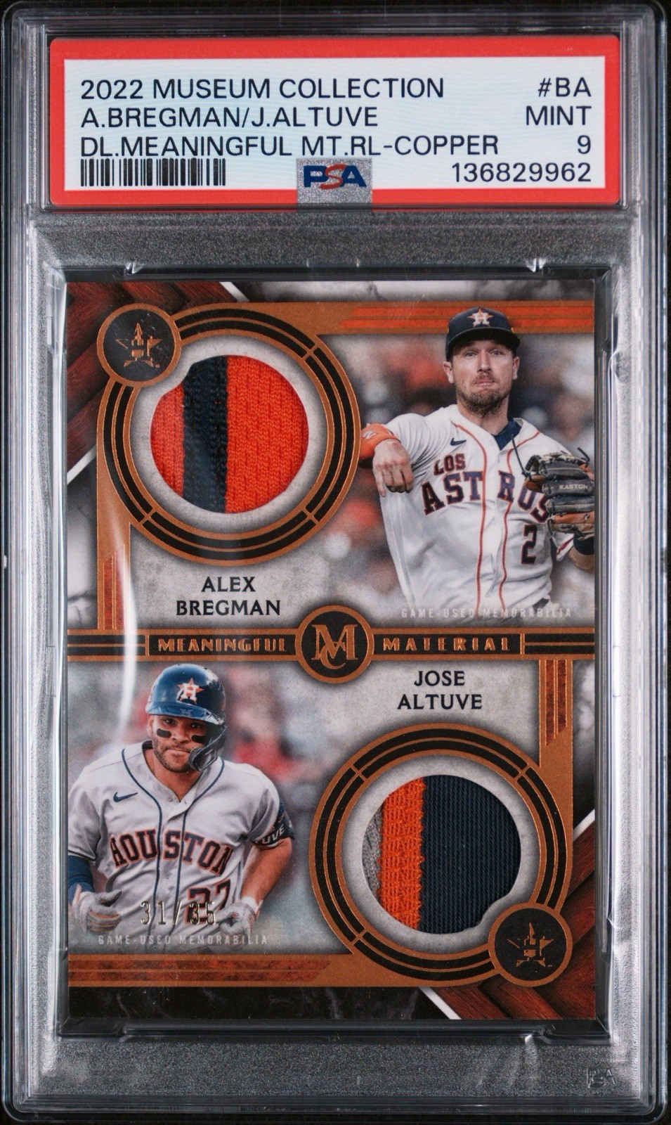 PSA 9 2022 Topps Museum Collection Dual Relics Altuve Bregman #DMMR-BA /35 (MEM)