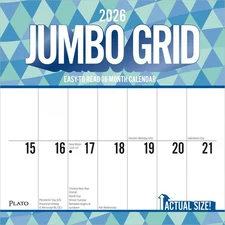 BrownTrout,  Jumbo Grid Large Print Plato 2026 Wall Calendar, 12'' X 12'', 16-Mo