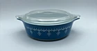 Vintage PYREX Snowflake Garland Blue 1 pt Covered Casserole #471 with Clear Lid
