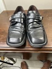 Men's Black Leather Square Toe Monk Strap Shoes Gianni Versace Made In Italy.
