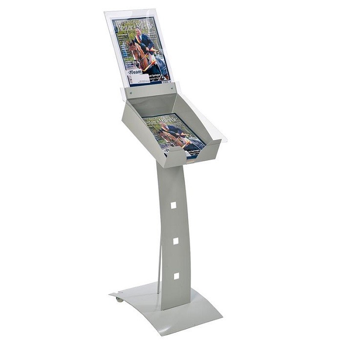 Update Display Prospektständer Outdoor PLUS - DIN A4 - Silber - Mobil mit Laufrollen - Lochblech-Design - Image 2