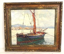 HSP tableau marine André Béronneau bateau port Saint-Tropez Provence XXème