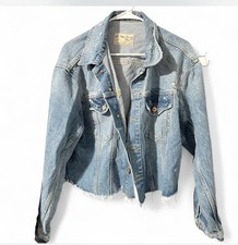 We The Free Free People Distressed Cotton Blend Cropped Denim Jacket M