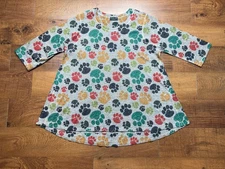 Inoah Art to Wear Tunic Shirt 3/4 Sleeve All Over Paws Dogo Women's Size Large