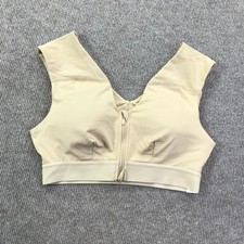 Tommie Copper Sports Bra Womens Large Beige Zip Front Compression Copper Znergy