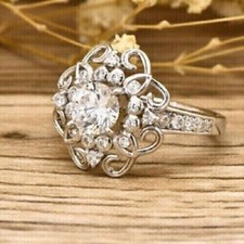 2Ct Round Cut Moissanite Diamond Art Deco Engagement Ring 14K White Gold Plated