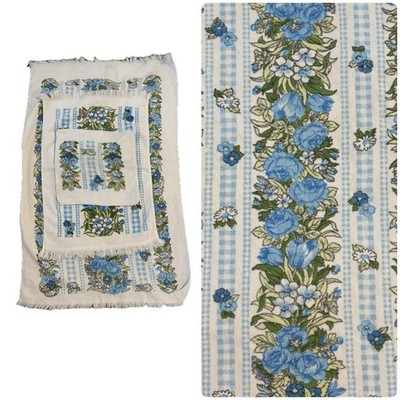 Vintage Briggs Cone Blue Floral Gingham 3 Towel Set Bathroom Kitchen Towel USA