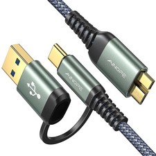 10Gbps Micro B to USB C, 1.5FT External Hard Drive Cable, Nylon Braided Hard ...