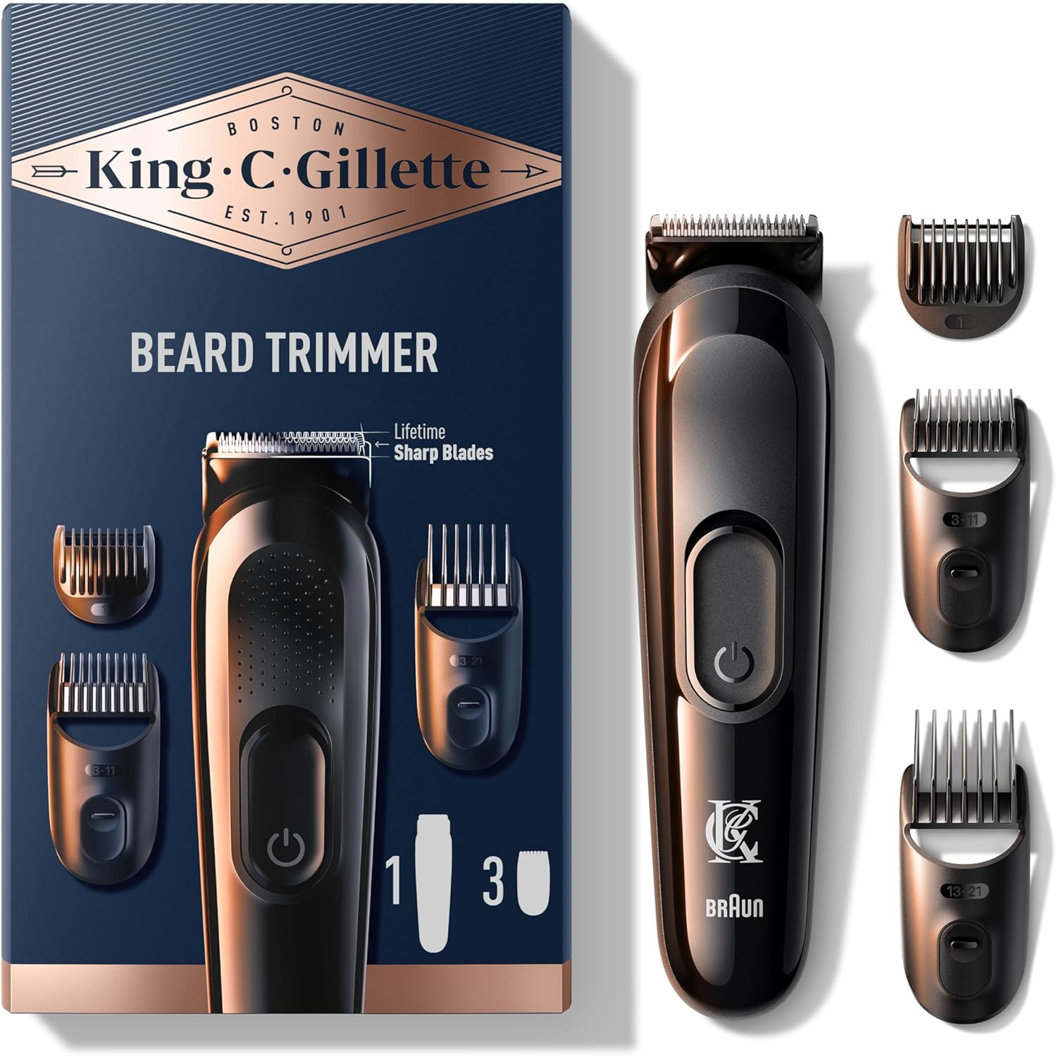 Trimmer Barba Elettrico Uomo Kit Completo 3 Regolatori e Lame Acciaio
