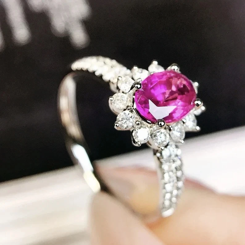 2.70 Ct Oval Natural Ruby & Diamond Wedding Ring 14K White Gold Size 6.5 - Image 4 of 4