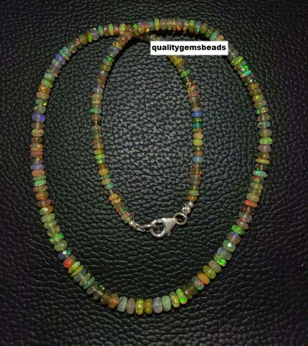 Collana in argento sterling 925 opale etiope fuoco perline rondelle 3-5 mm, 1... - Foto 2 di 3