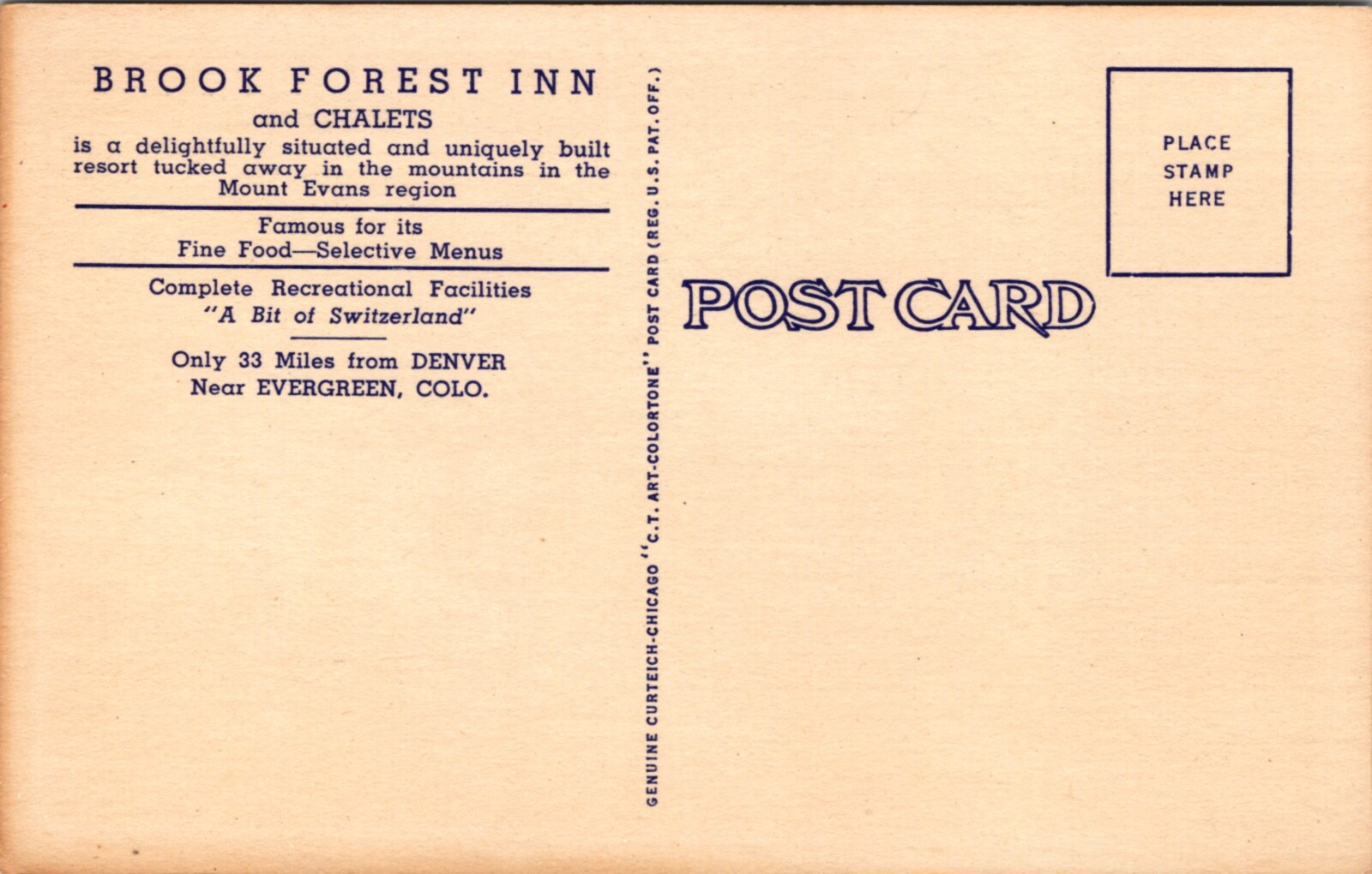 Linen Postcard Brook Forest Inn and Chalets in Brook Forest, Colorado thumbnail 2