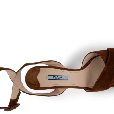 69678 auth PRADA brown suede Platform Ankle Strap Sandals Shoes 40