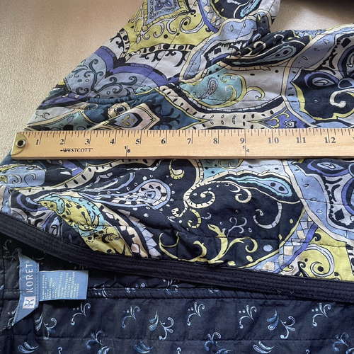 Koret Quilted Jacket Women Extra Large Blue Yellow Paisley Open Front Flip Cuff - Picture 10 of 11